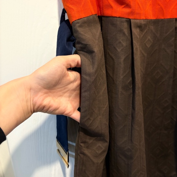 Milly brown orange blue colorblock sleeveless belted dress pockets size 8 NWT - Picture 7 of 16